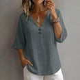 thumbnail image 4 of Aofany Womens Tops V-Neck Button 3/4 Sleeve T-Shirts Cotton Linen Shirts for Women, 4 of 6