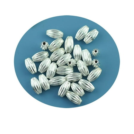 - 90 Silver Plated Metal Alloy 10x6mm Corrugated Oval Spacer, Loose Beads, 1mm Hole