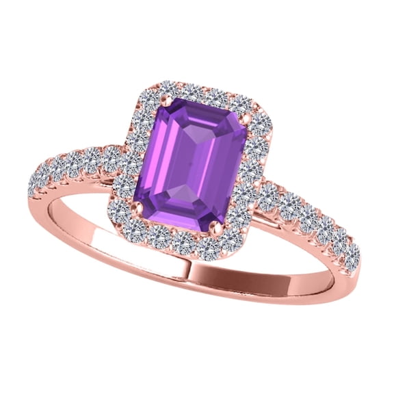 Mauli Jewels 10K Rose Gold Diamond and Emerald-Cut Amethyst Engagement Ring for Women by Mauli Jewels – 2.50 Carat Gift for Her