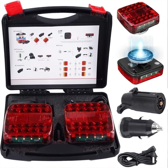 Fazipu Wireless Trailer Lights Magnetic,Wireless Trailer Lights,2026 New Led Wireless Tail Lights for Trailer,Rechargeable Towing Light Kit with Powerful Suction Base for Trucks,Boat,RV,Vehicle