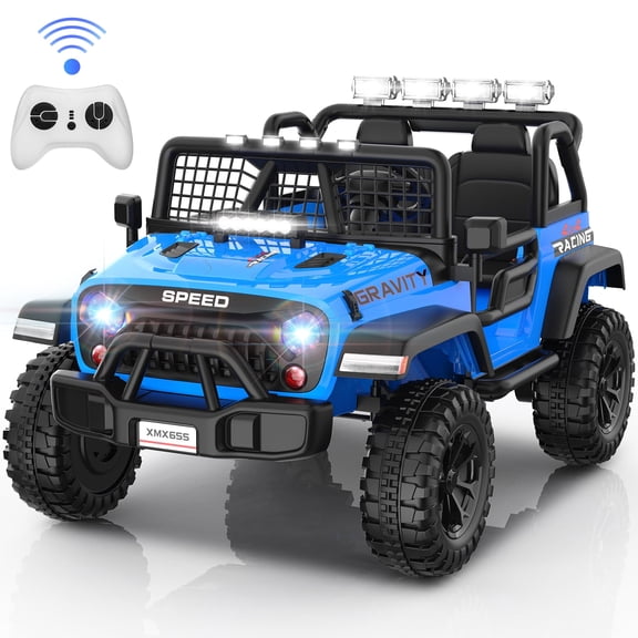Farmdex 2 Seater 24V Ride on Toys for Big Kids, Powerful Electric Ride On Truck Car with Remote Control w/20 Inch Wide Seat, Colorful LED Lights, Rich Multimedia Music, Blue