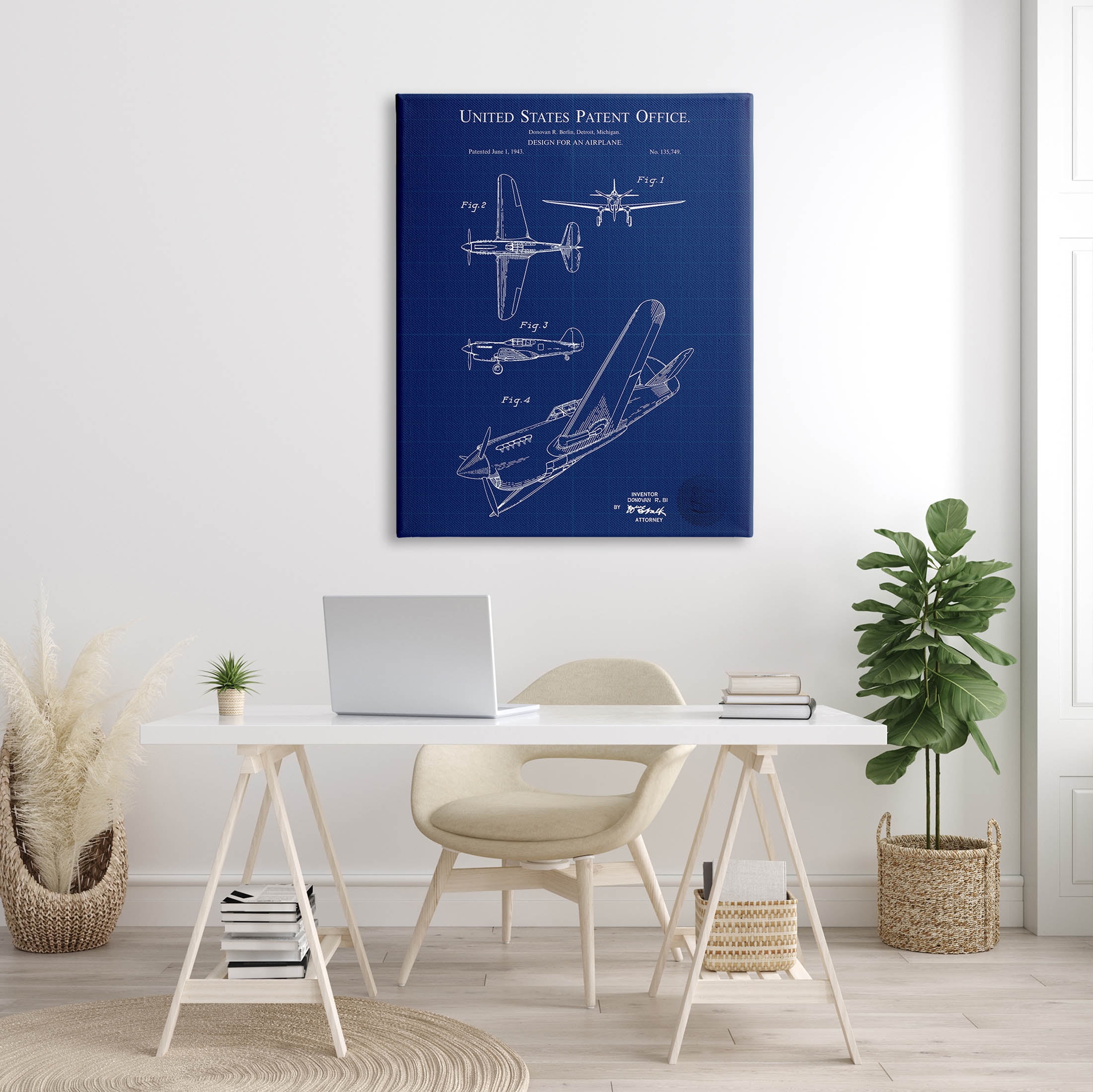 Stupell Industries Vivid Aircraft Blueprint Patent Graphic Art Gallery Wrapped Canvas Print Wall Art, Design by Karl Hronek