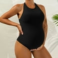 thumbnail image 5 of COMVALUE Maternity Swimsuit One Piece Bathing Suit Button Neck Cross Back (Black, L), 5 of 9
