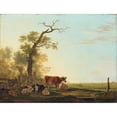 thumbnail image 2 of Jacob van Strij 14x12 Black Ornate Wood Framed Double Matted Museum Art Print Titled: Meadow Landscape with Animals (1800 - 1815), 2 of 5