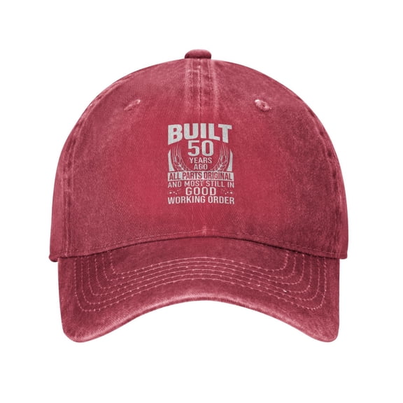 Unisex Built 50 Years Original Unrestored Some Parts Printed Baseball Cap Classic Adjustable Trucker Hat Dad Hat Golf Tennis Hat Snapback Cap for Outdoor Activities Running Workout All Seasons,Red