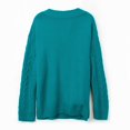 thumbnail image 4 of Sweaters for Women Knitted Knit Notch V Neck Cable Solid Color Puff Bubble Loose Long Sleeve Base Cozy Top, 4 of 9