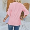 thumbnail image 6 of DHFJKG Women's Boho T Shirt Half Sleeve Summer Beach Hallow Out V Neck Solid Color Loose Fit Tunic Casual Tee Vacation Stylish Tops, 6 of 9