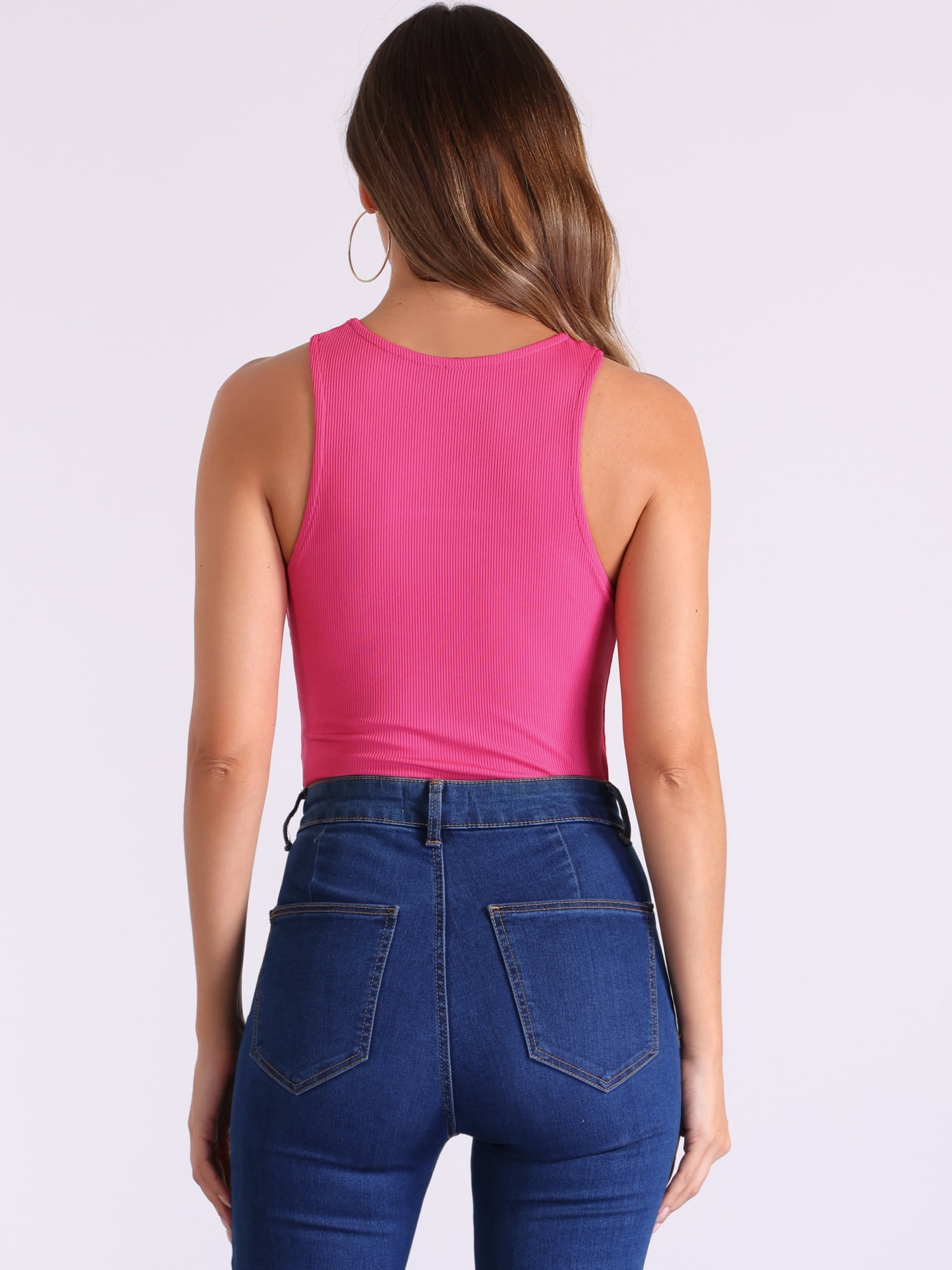DARING DIVA Sleeveless Asymmetrical Halter Neck Tank Top Bodysuit M Hot Pink