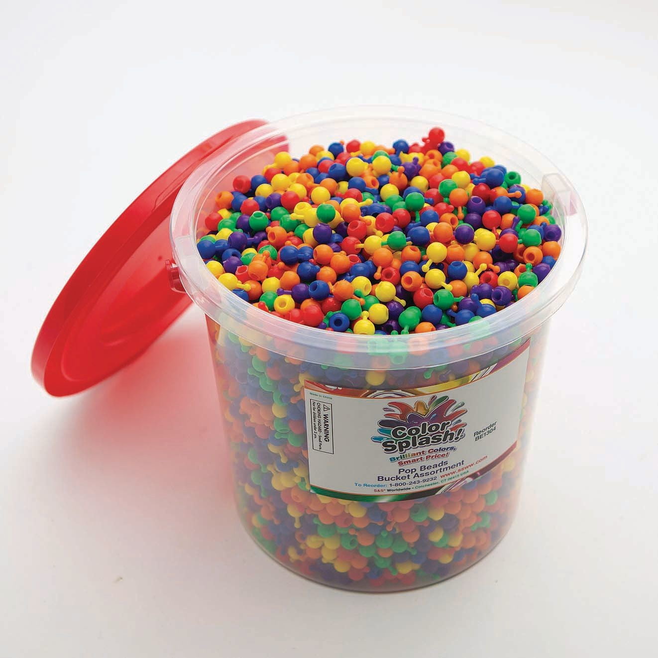 S&S Worldwide Color Splash! Pop Bead Bucket, 6 Bright Colors, For Kids, Jewelry, Camp, Recreation, Snap Together - Necklaces, Bracelets, Garlands. Reusable. w/Storage Bucket, 10mm. Approx. 5,000 Beads