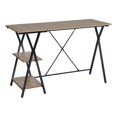 thumbnail image 1 of Pemberly Row 47'' Solid Wood Brown Wide Reversible Desk with 2 Shelves, 1 of 8