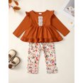 thumbnail image 2 of KIMI BEAR Newborn Baby Girls Outfits 6-9 Months Winter Clothes Sets Ruffle Long Sleeves Pullover Top Floral Pants Set 2pcs Clothing Brown, 2 of 9