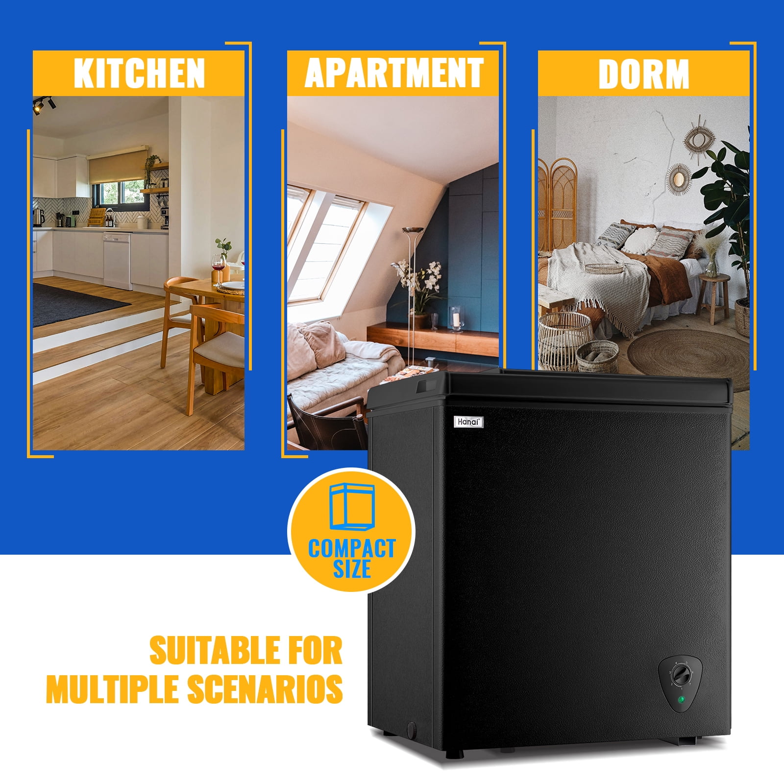 WANAI 5.0 Cu.ft Compact Freezer, Fast Cooling, Top Door Design, Energy-Efficient Deep Freezer Black