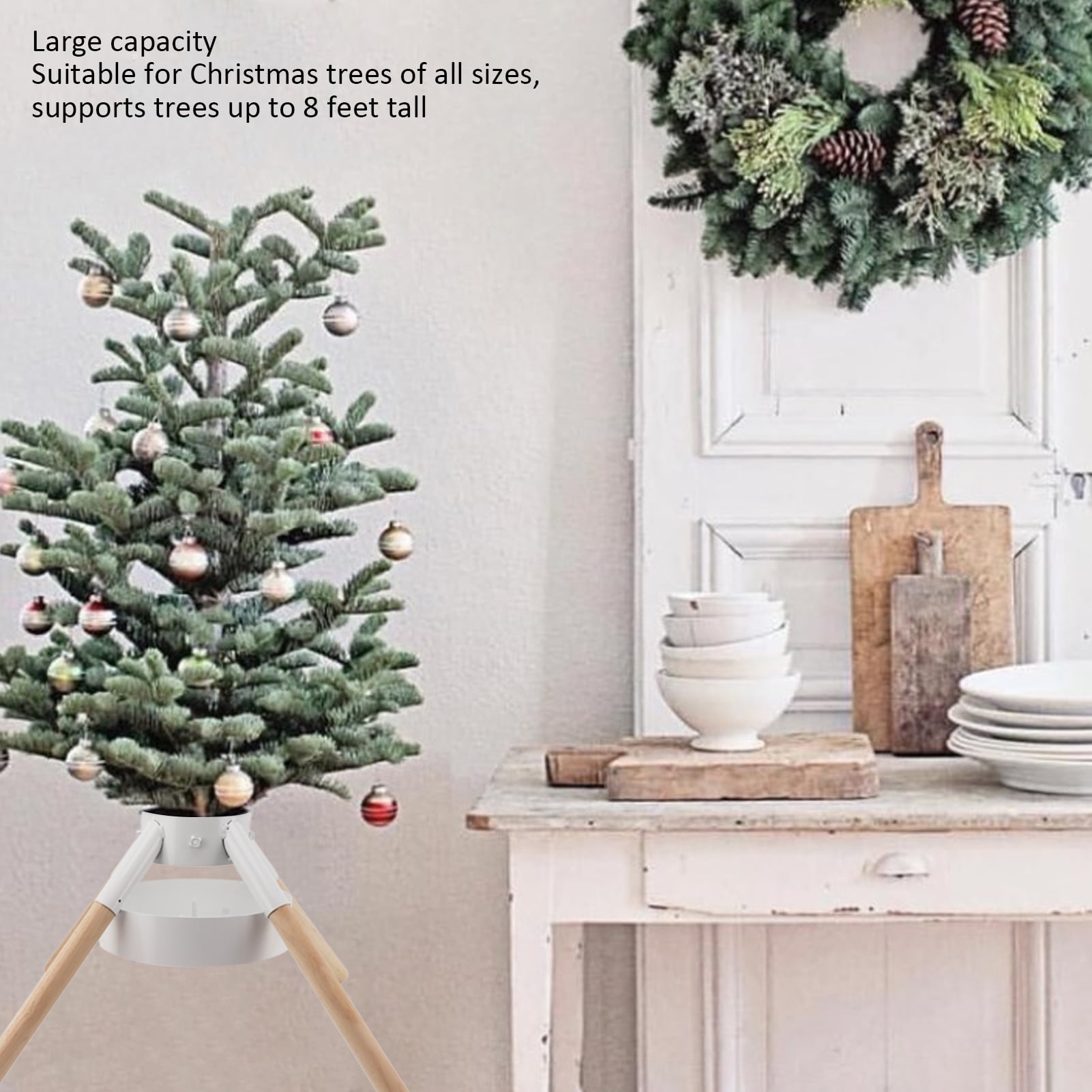 Achat Support pour sapin de Noël en métal, bois de manguier argenté (L Achat Support pour sapin de Noël en métal, bois de manguier argenté (L