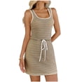 thumbnail image 2 of YueHuiYing Women's Summer Striped Tank Dress Drawstring Waist Mini Dress Soft Lightweight Beach Vacation Casual Outfit, 2 of 7