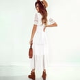 thumbnail image 2 of AURA Womens Pink Chiffon Lace Wrap Maxi Dress V Neck Short Sleeve High Waist Romantic Summer, 2 of 5