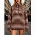 thumbnail image 2 of Women's Striped Fleece Jacket Half Zip Sherpa Pullover Trendy Oversized Warm Fuzzy Sweatshirt, 2 of 4