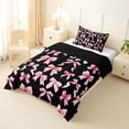 thumbnail image 2 of Erosebridal Watercolor Gingham Bow Twin Comforter Sets for Girls, Black Pink Bow Bedding Set for Women, Black Reversible, 2pcs, 2 of 6