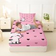 thumbnail image 3 of Manfei Kawaii Kitten Twin Fitted Sheet, Sweet Love Heart Doodle Bedding, Pink, 2-Piece, 1 Fitted Sheet and 1 Pillowcase, 3 of 6