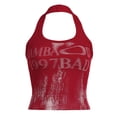 thumbnail image 1 of LUVCLS Camisola roja con estampado floral vintage para mujer, sin mangas, ajustada y corta ]б, 1 of 6