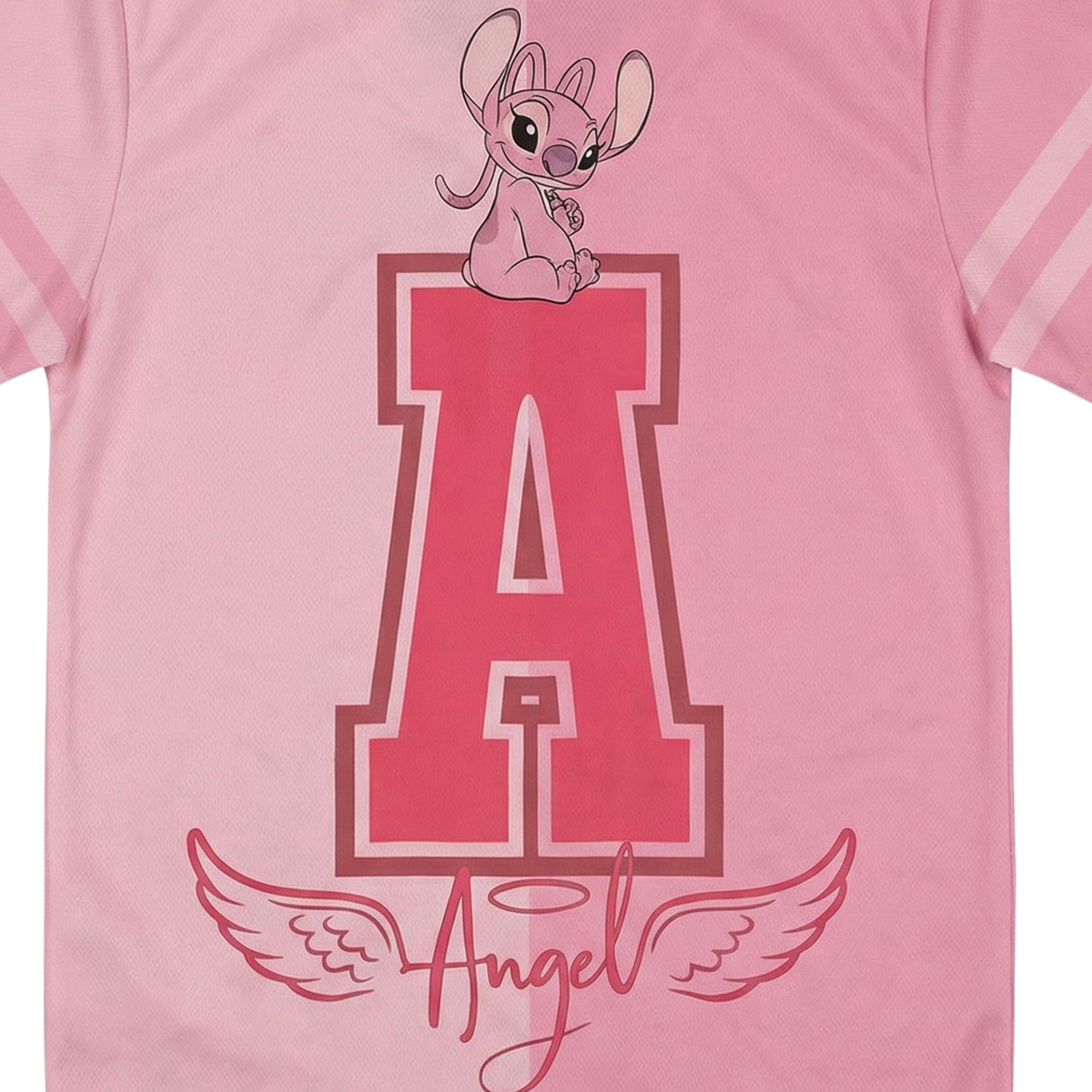 Disney Girls Baseball Jersey T-Shirt with Lilo & Stitch and Angel - Girls Sizes 4-16