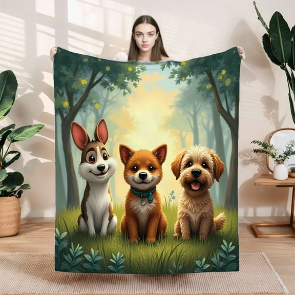 Adorable Cartoon Dogs Flannel Blanket - Soft Cozy Durable Throw for Sofa Travel Bed & Chair - Perfect for Dog Lovers