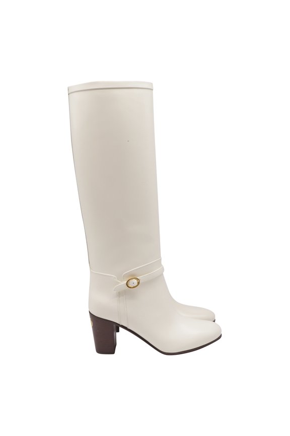 Pre-Owned Valentino Pattie Knee Boots in White Leather