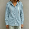 thumbnail image 2 of QIYAGBSA Hooded Denim Shirt for Women Button Down Long Sleeve Relaxed Fit Casual Spring Fall (Light Blue, XL), 2 of 8