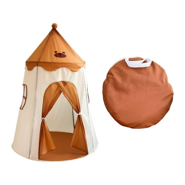 Tienda de campaña plegable para niños, castillo, casa de juegos para picnics en el patio y guardería. Marrón