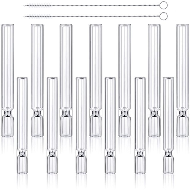 12 Pieces Glass Test Tube Glass Tubing with 2 Brushes Reusable Samples Collection Lab Supply for Home Planting Festival Party Decoration Candy Storage (Clear,3 x 0.4 Inch, 4 x 0.5 Inch)