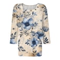 thumbnail image 5 of Womens 3/4 Sleeve Tops Square Neck Summer Shirts Blouses Buttons Pleated Floral Print Plus Size Tunic Tops Clearance, 5 of 5