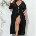thumbnail image 2 of Lovskoo 2024 Swimsuit Coverup for Women Short Sleeve Bathing Suit Bikini Beach Tassels Loose Hollow Out Cover Up Coat Cardigan Black Free Size, 2 of 7