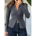 thumbnail image 5 of Women'S Casual Simple Solid Color Long Sleeve Shirt Wool Top Button Striped Lapel Work Shirt Dark Gray XL, 5 of 8