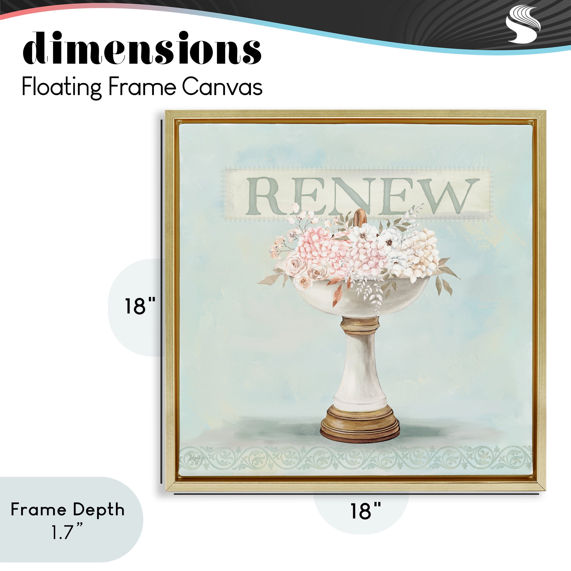 Stupell Industries Renew Floral Sink Gold Framed Floater Canvas Wall Art, design by Mollie B.