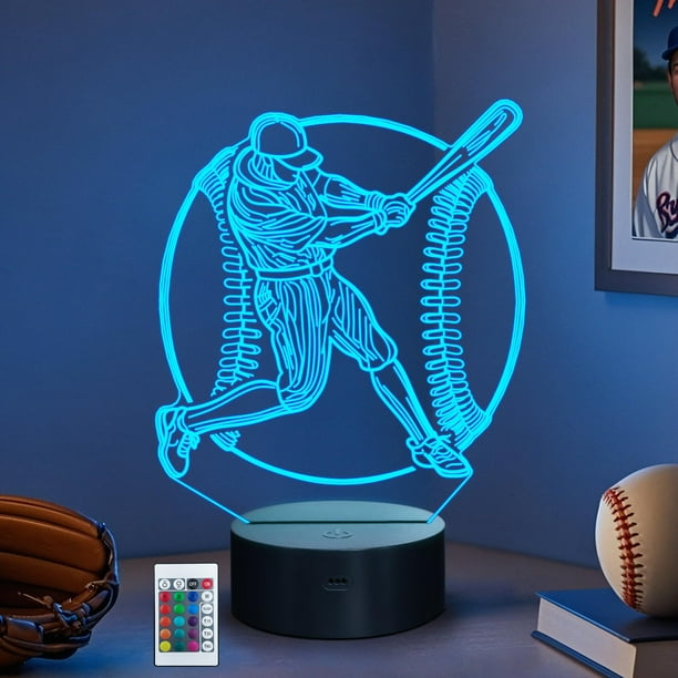 Luz nocturna LED 3D CoolGift Mart Baseball con control remoto