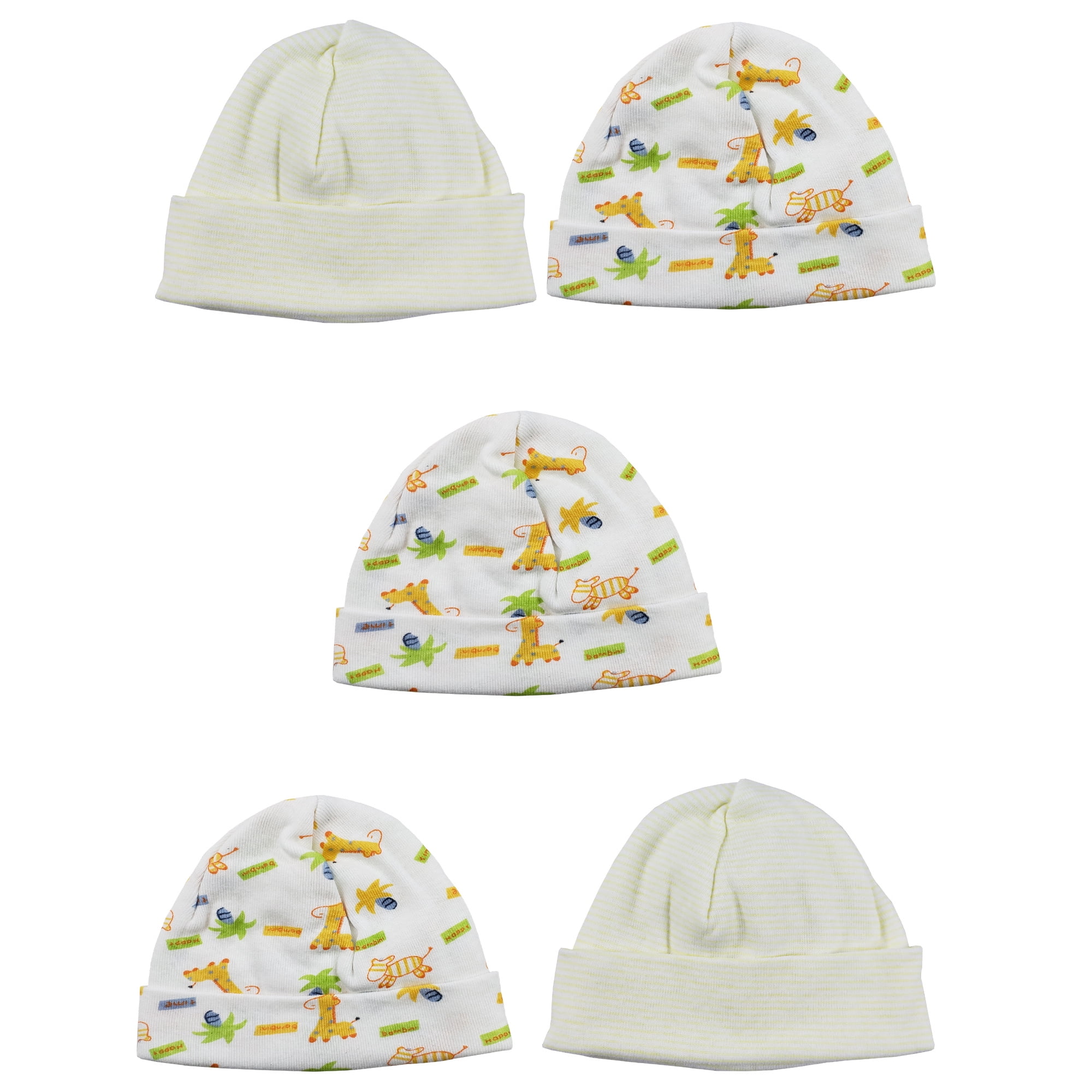 LS-0306 Beanie Baby Caps, Yellow & Prints - One Size - 5 per Pack