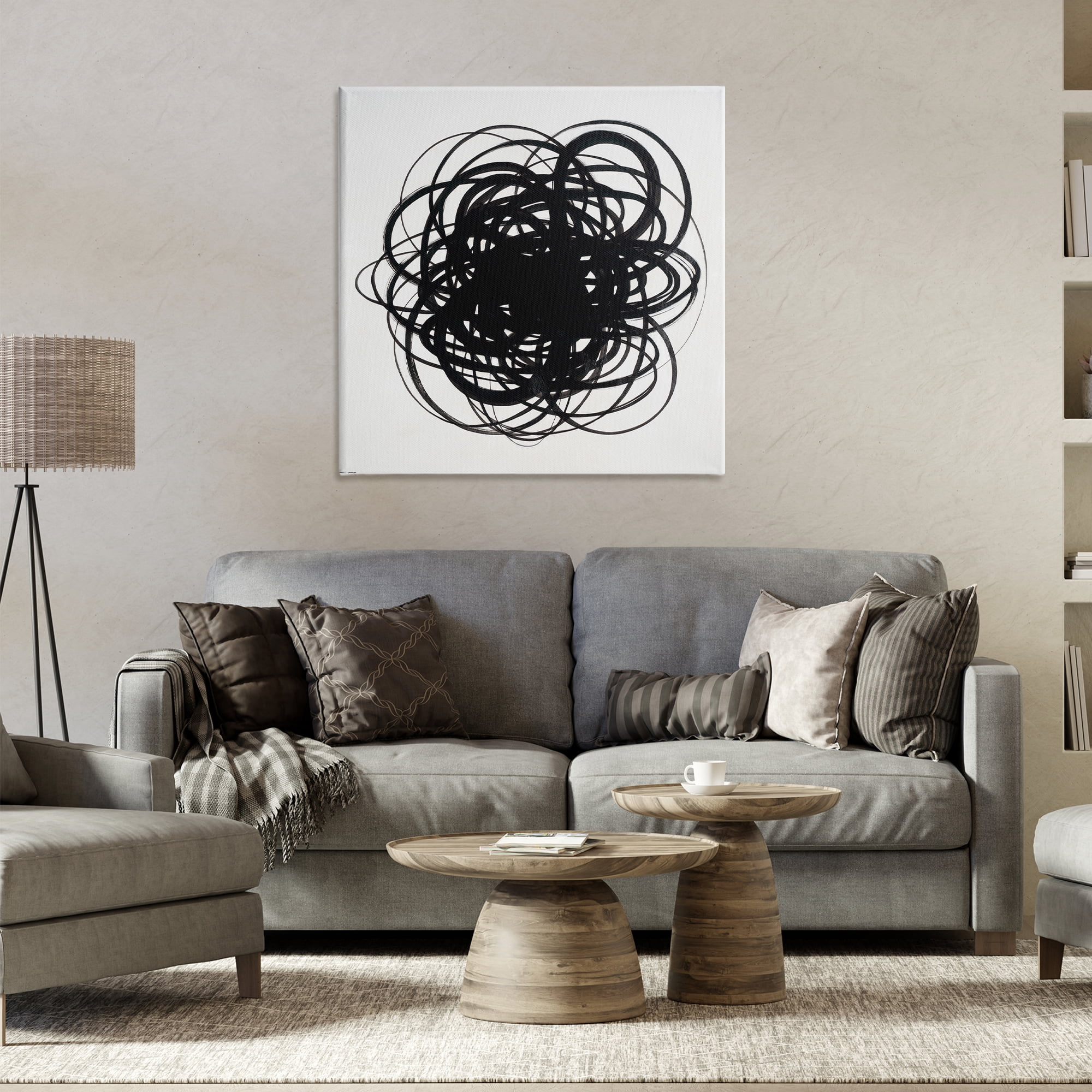 Stupell Industries Black Chaotic Scribble Abstract Painting Gallery Wrapped Canvas Art Print Wall Art, 30 x 30