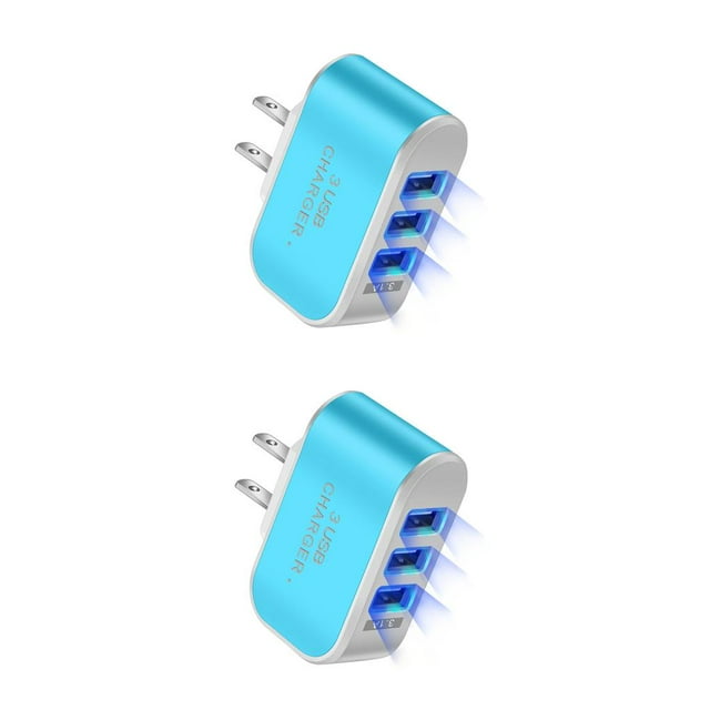 bedienty US Plug Charger USB LED 1000mA Cellphone Charging Adapter with Indicator Electronic Replacement Pocket Power Charge Block Blue 2Set
