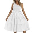 thumbnail image 1 of FcBaudy Robe Sans Manches à Col Asymétrique, Robes d'Été pour Femmes, Robes d'Été Fraîches et à Col Doux Couleur Unie pour Femmes, 1 of 4