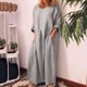 thumbnail image 1 of ICHUANYI Liquidación Moda Mujer Verano Casual Manga Completa Cuello Redondo Sólido Lino Manga Larga Vestido Largo ICHUANYI WER202308253540, 1 of 7