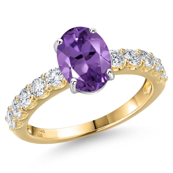 Gem Stone King 14K Two Tone Gold Purple Amethyst and Lab Grown Diamond Engagement Ring for Women | 2.25 Cttw | Oval 9X7MM | Gemstone February Birthstone | Size 8