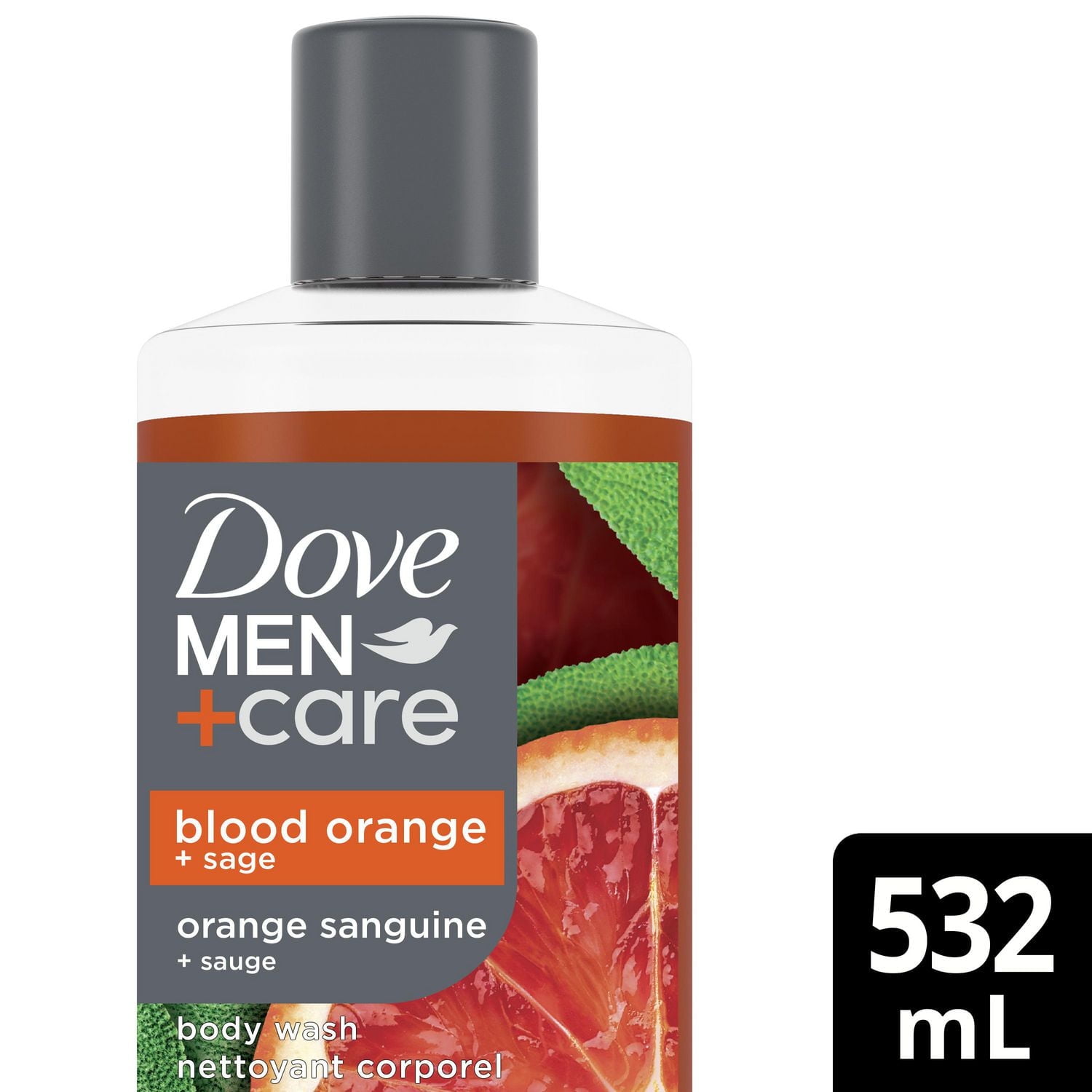 Dove Men+Care  Body Wash to Repair Dry Skin in the Shower Blood Orange + Sage with Plant-Based Cleansers and Moisturizers, 532mL