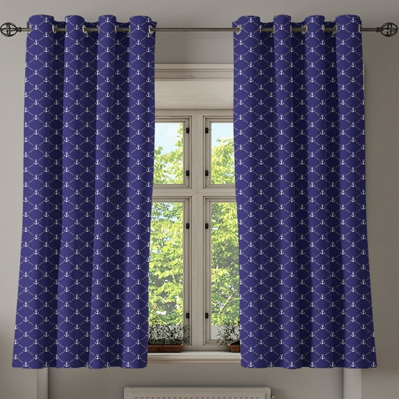 Ambesonne Anchor Grommet Curtain, Chain, 50" x 63", Royal Blue White