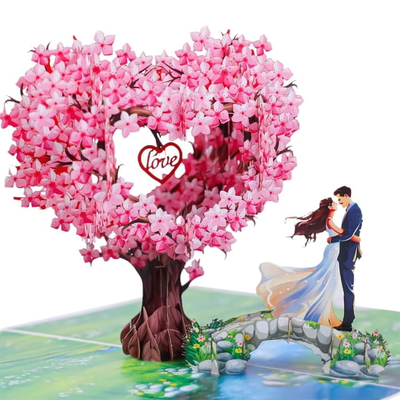 Pop Up Anniversary Card, 3D Love Tree Hearts Couple Wedding Card for Her, Wife, Husband, Him, Couple; Ideal Gift for Wedding, Romantic Birthday, Anniversary, Valentines, Mothers Day, 6x8 inch