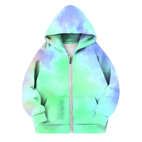 WRKEKC Girls Zip Up Hoodie Gradient Print Hooded Pockets Long Sleeve Casual Winter Sweatshirt Jacket for 4-12 Years