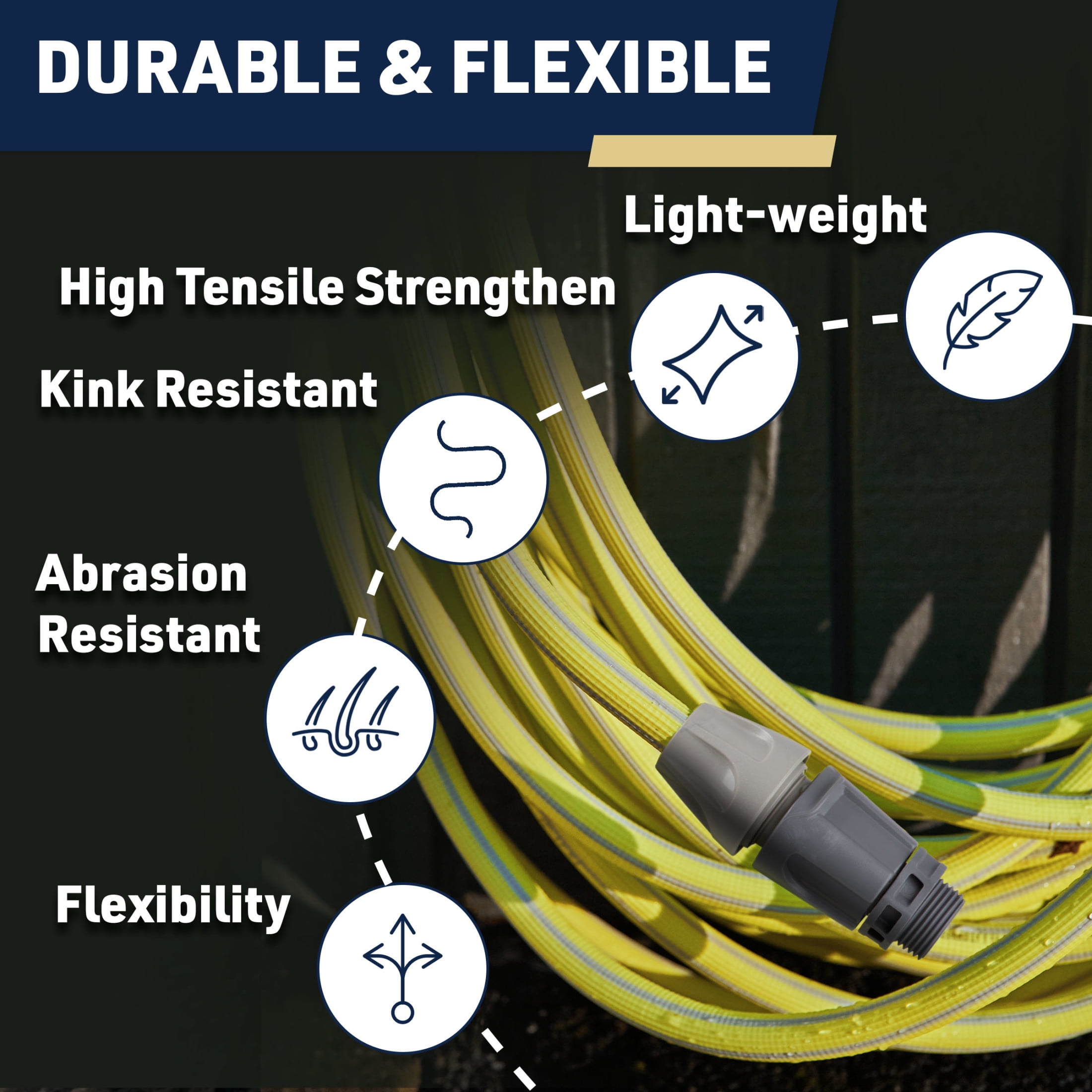 Kings County Tools 100ft Garden Hose - Lightweight No-Kink 3/8in Water Hose