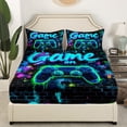 thumbnail image 3 of Erosebridal Teal Gamepads Sheet Set Twin,Geometric Plaid Bedding Sets Twin Size,Video Game Twin Sheet Sets,Microfiber Gamer Room Decorative,3pcs, 3 of 7
