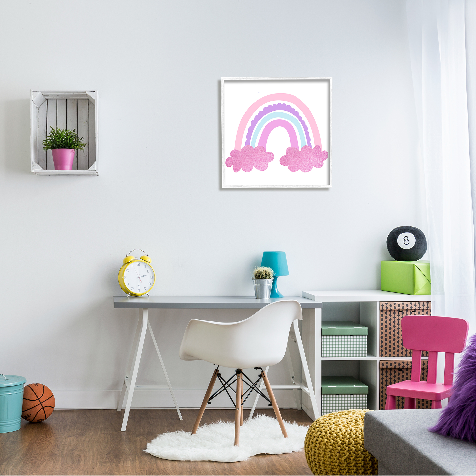 Stupell Industries Pink Rainbow & Clouds Landscape Painting White Framed Art Print Wall Art, 24 x 24