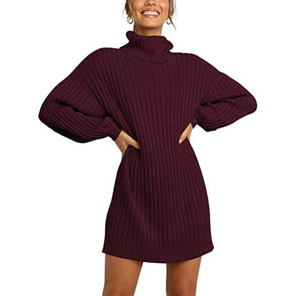 Vestidos de sueter para mujer Vestidos de sueter Cuello alto Vestidos de sueter de manga larga Vestido de sueter de punto Materiales ecologicos Walmart en linea