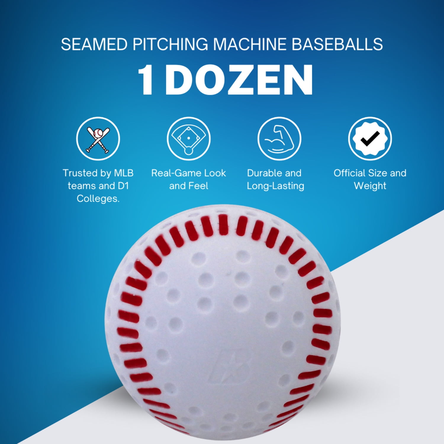 Baden Seamed Pitching Machine Baseballs, 12 Pack