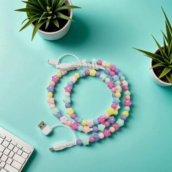 4 in 1 Multi Charging Cable Stars Beads Charging Cord 3.3FT for Girls Women